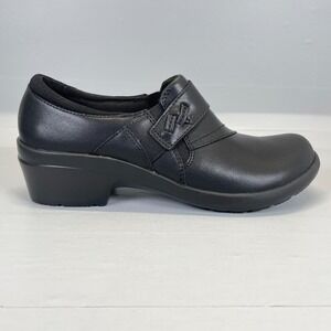Clarks Angie Pearl Shoes Womens Size 6.5‎ M Black Leather Slip On Comfort Casual